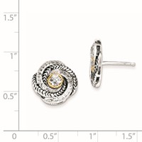 Sterling Silver & Gold-plated CZ Antiqued Post Earrings view 2