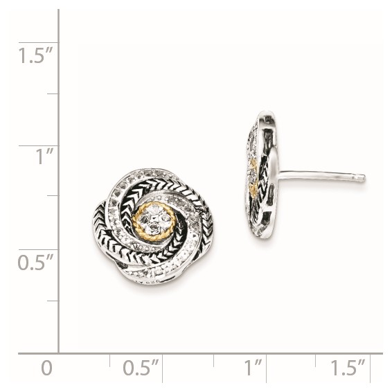 Sterling Silver & Gold-plated CZ Antiqued Post Earrings