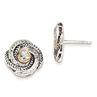 Sterling Silver & Gold-plated CZ Antiqued Post Earrings view 1