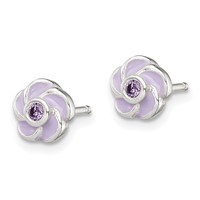 Sterling Silver Polished Purple CZ Enamel Flower Post Earrings view 2