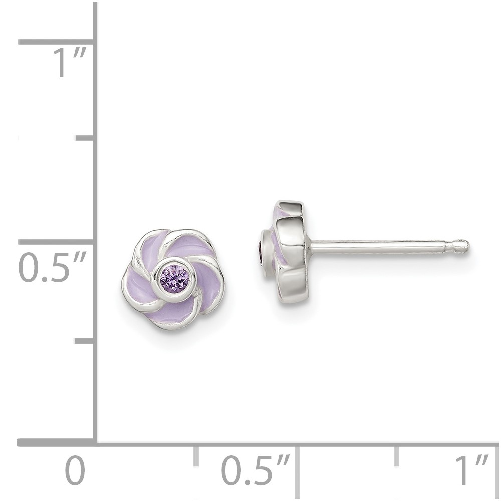 Sterling Silver Polished Purple CZ Enamel Flower Post Earrings (QE12236)