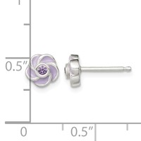 Sterling Silver Polished Purple CZ Enamel Flower Post Earrings view 4