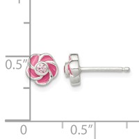 Sterling Silver Polished Enamel Flower CZ Post Earrings view 4
