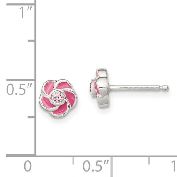 Sterling Silver Enameled with CZ Flower Post Earring