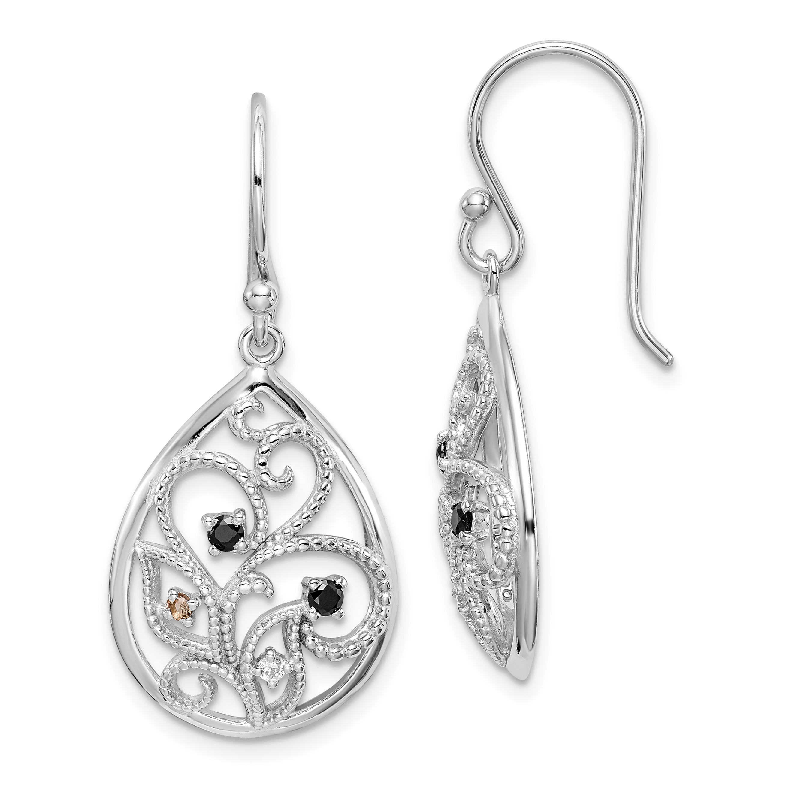 Sterling Silver Rhodium Plated Polished Textured W Cz Dangle Sterling Silver Rhodium Plated Polished Textured W Cz Dangle Earrings Weight 3 25 Grams Length 38mm Width 17mm