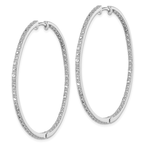 Sterling Silver Rhodium-plated Diamond In & Out Hoop Earrings