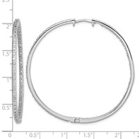 Sterling Silver Rhodium-plated Diamond in & Out Hoop Earrings view 4
