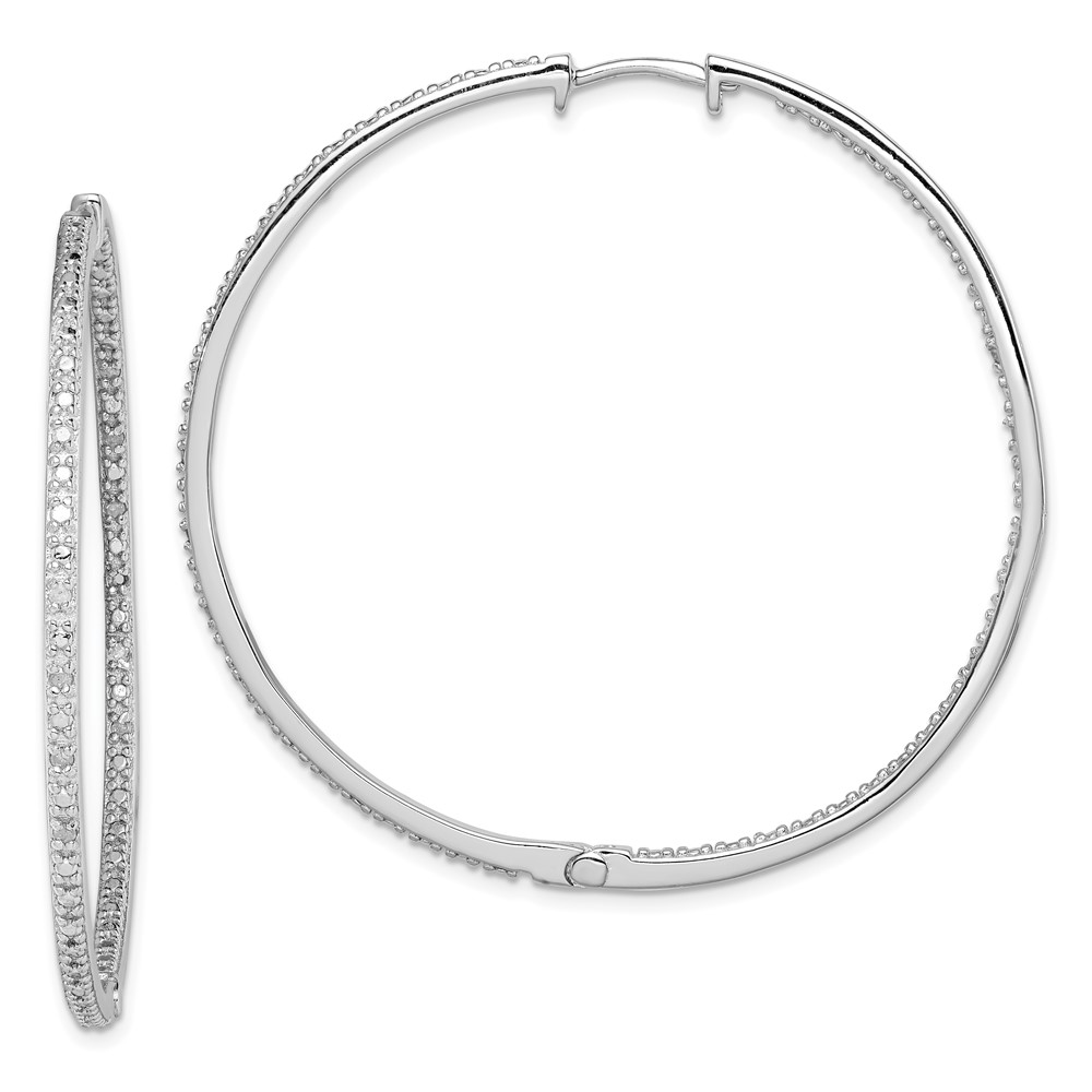 Sterling Silver Rhodium-plated Diamond In & Out Hoop Earrings (QE12250)
