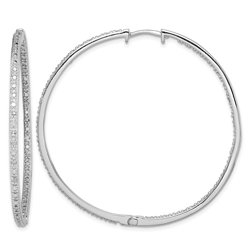 Sterling Silver Rhodium-plated Diamond in & Out Hoop Earrings