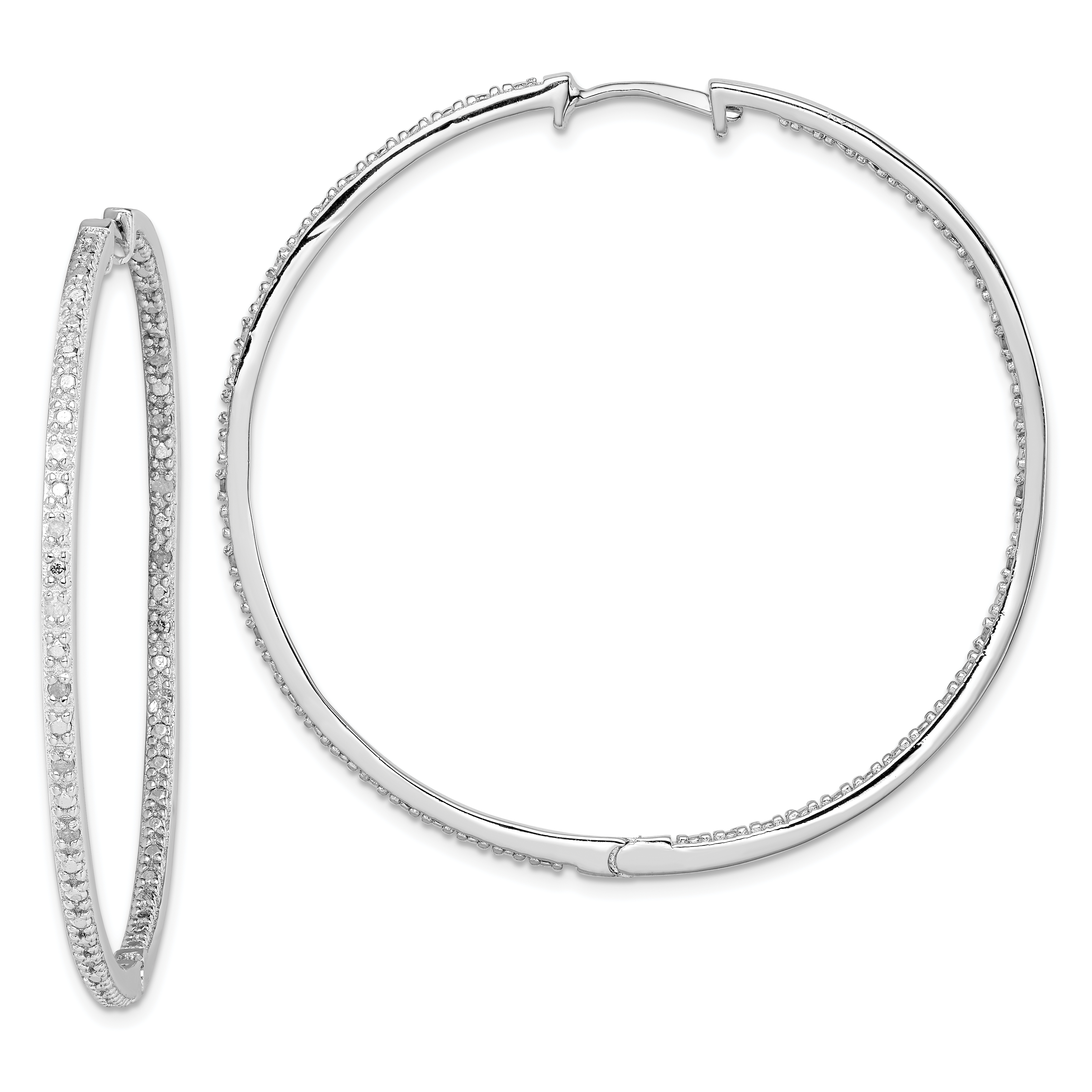 Sterling Silver Rhodium-plated Diamond In & Out Hoop Earrings (QE12251)