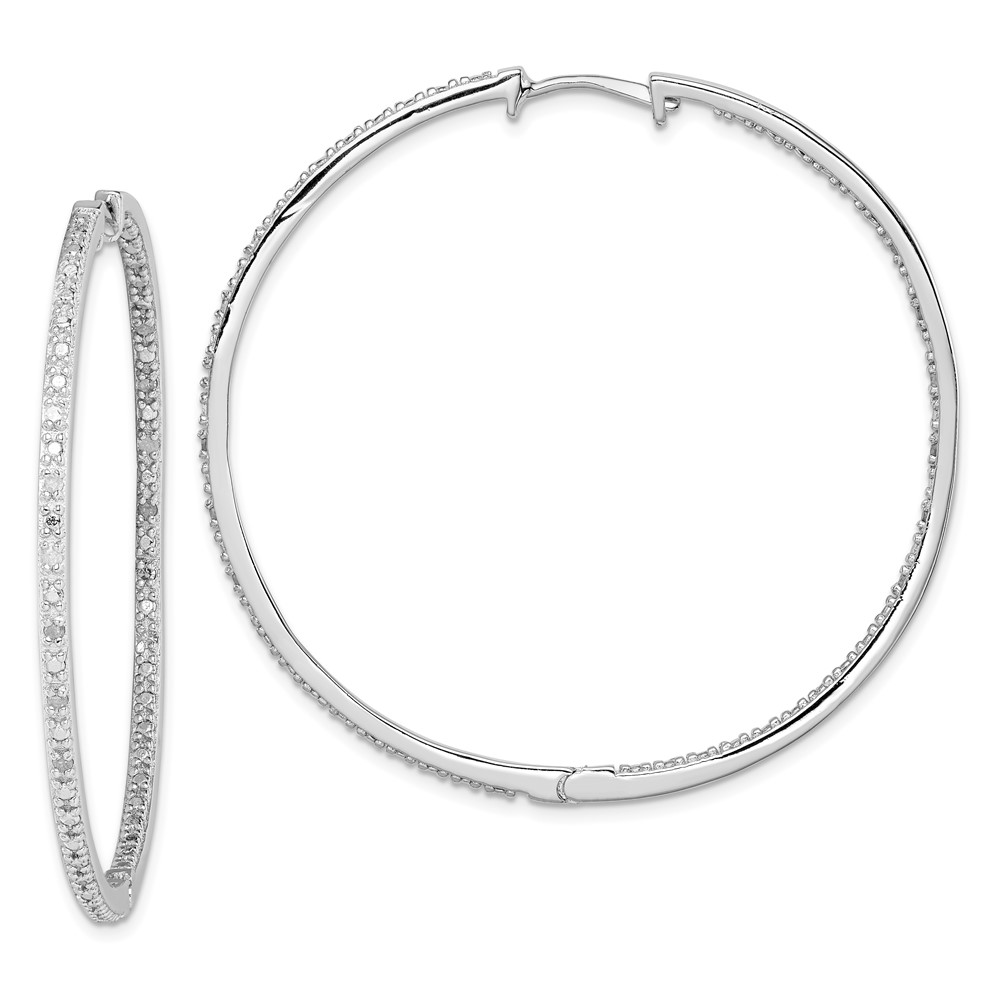Sterling Silver Rhodium-plated Diamond In & Out Hoop Earrings (QE12251)