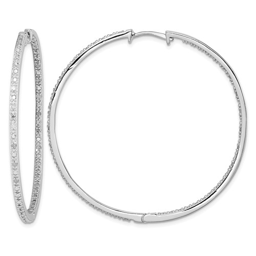 Sterling Silver Rhodium-plated Diamond in & Out Hoop Earrings
