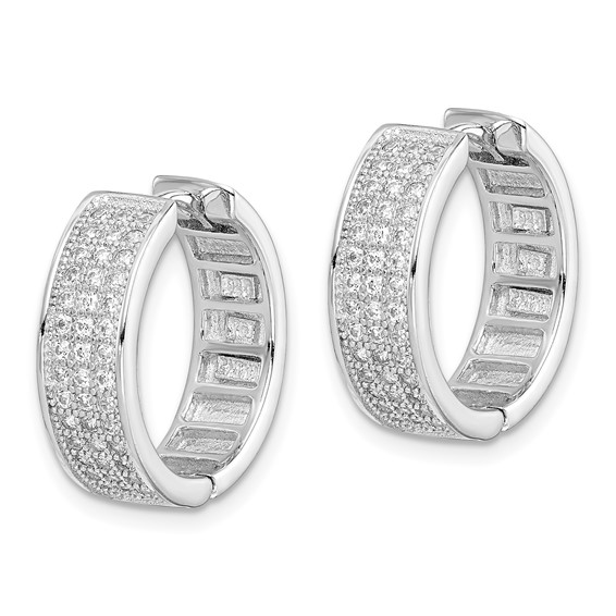 Sterling Silver Polished Rhodium-plated 3-row Hinged Hoop Earrings