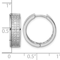 Sterling Silver Polished Rhodium-plated 3-row Hinged Hoop Earrings view 4