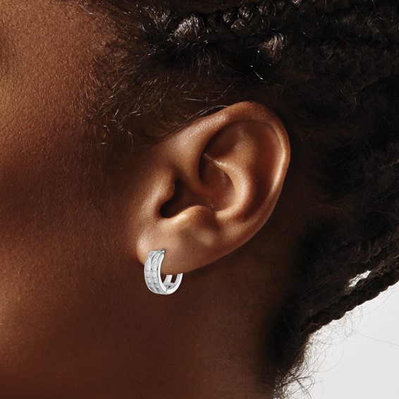 Sterling Silver Polished Rhodium-plated Hinged Hoop Earrings