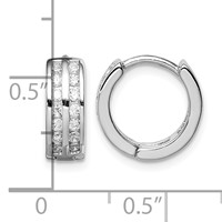 Sterling Silver Polished Rhodium-plated Hinged Hoop Earrings view 4