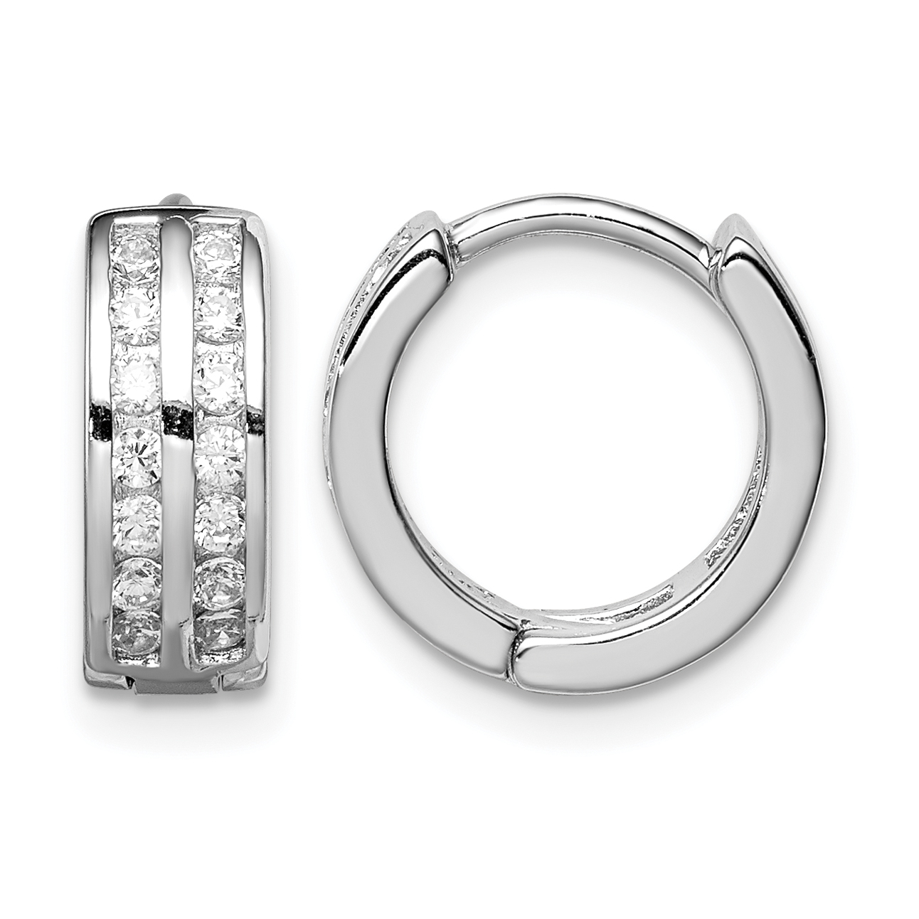 Sterling Silver Polished Rhodium-plated Hinged Hoop Earrings (QE12257)