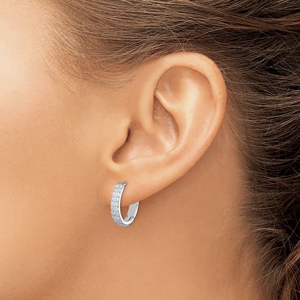 Sterling Silver Polished Rhodium-plated Hinged Hoop Earrings (QE12258)