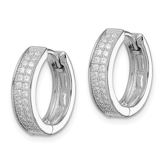 Sterling Silver Rhodium-plated 2-row Pavé Hinged Hoop Earrings