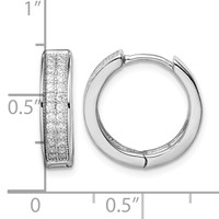 Sterling Silver Rhodium-plated 2-row Pavé Hinged Hoop Earrings view 4