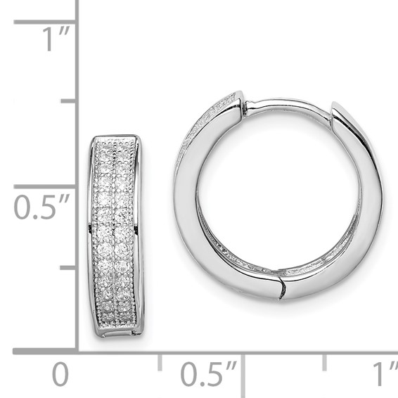 Sterling Silver Rhodium-plated 2-row Pavé Hinged Hoop Earrings
