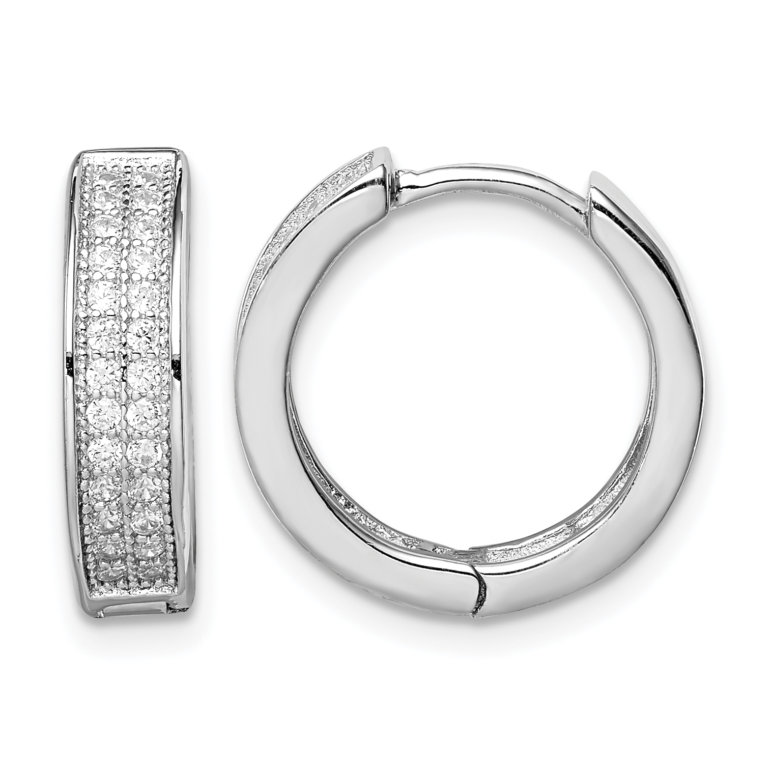 Sterling Silver Rhodium-plated 2-row PavÃ© Hinged Hoop Earrings (QE12260)
