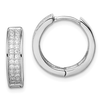 Sterling Silver Rhodium-plated 2-row Pavé Hinged Hoop Earrings