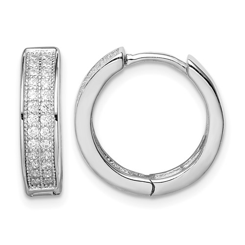 Sterling Silver Rhodium-plated 2-row Pavé Hinged Hoop Earrings