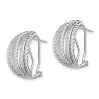 Sterling Silver RH-plated Polished Rope CZ Omega Back C-Hoop Earrings view 2