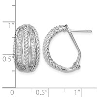 Sterling Silver RH-plated Polished Rope CZ Omega Back C-Hoop Earrings view 4