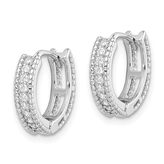 Sterling Silver Rhodium-plated Polished CZ Hinged Hoop Earrings