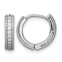 Sterling Silver Rhodium-plated Polished CZ Hinged Hoop Earrings view 1