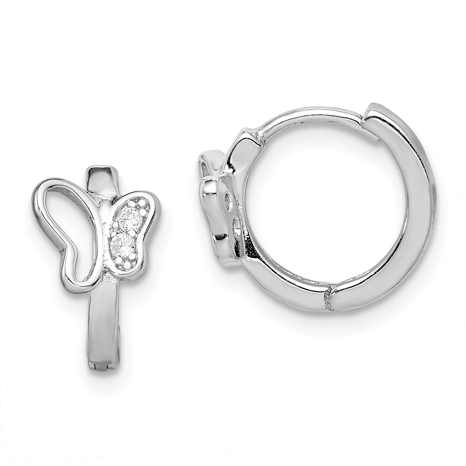 Sterling Silver Rhodium-plated Polished CZ Butterfly Hoop Earrings (QE12270)