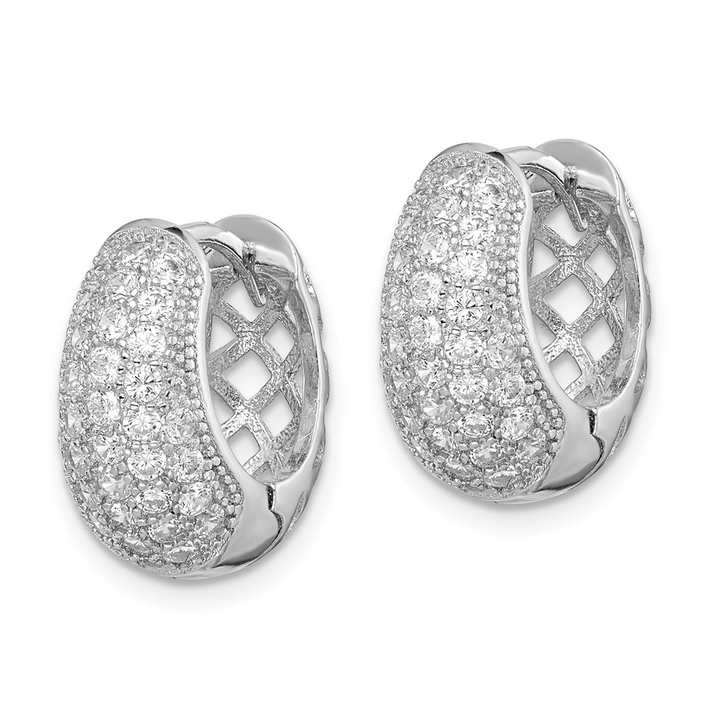 Sterling Silver Rhodium-plated CZ Hinged Hoop Earrings (QE12276)