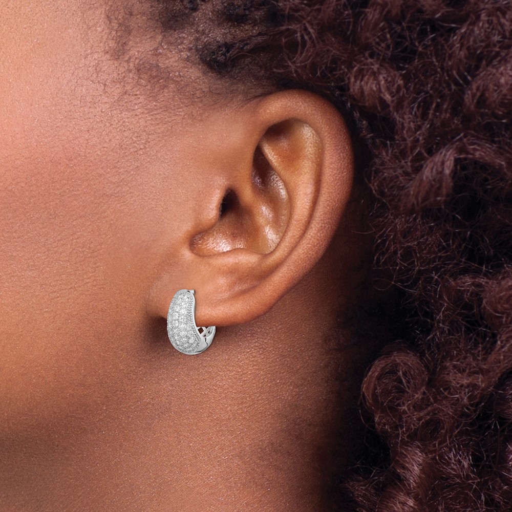 Sterling Silver Rhodium-plated CZ Hinged Hoop Earrings (QE12276)