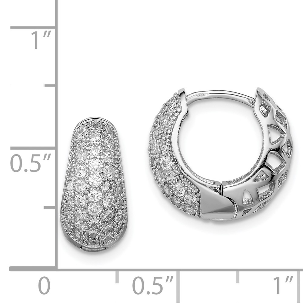 Sterling Silver Rhodium-plated CZ Hinged Hoop Earrings (QE12276)