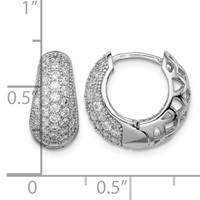 Sterling Silver Rhodium-plated CZ Hinged Hoop Earrings view 4