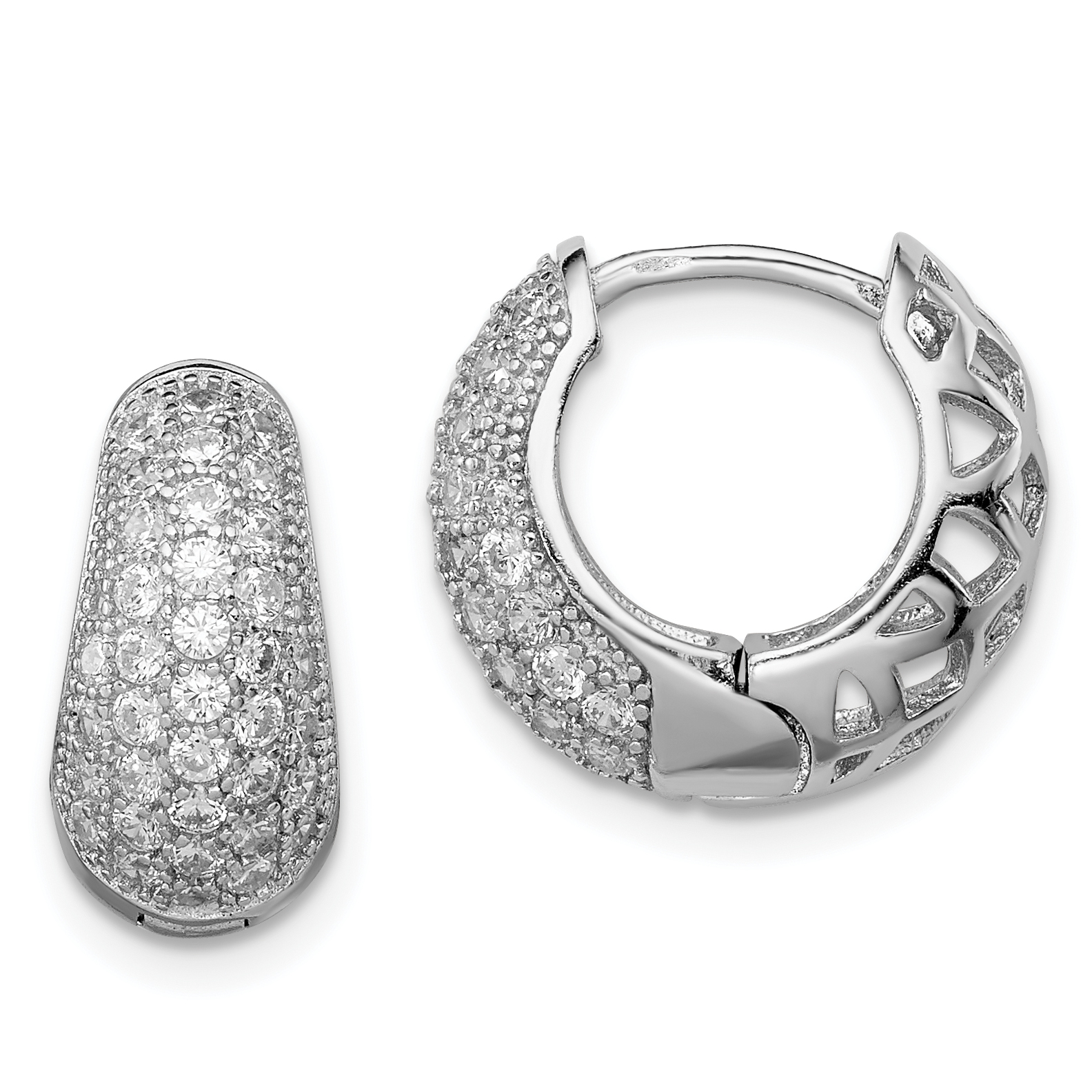 Sterling Silver Rhodium-plated CZ Hinged Hoop Earrings (QE12276)