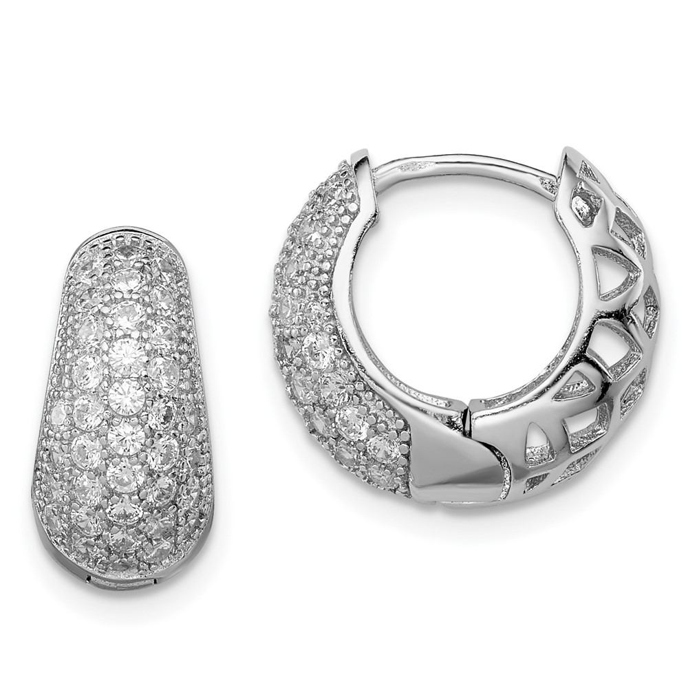 Sterling Silver Rhodium-plated CZ Hinged Hoop Earrings (QE12276)
