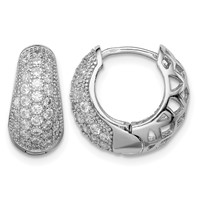 Sterling Silver Rhodium-plated CZ Hinged Hoop Earrings view 1