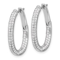 Sterling Silver Rhodium-plated CZ in Out Hinged Post Hoop Earrings view 2
