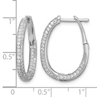Sterling Silver Rhodium-plated CZ in Out Hinged Post Hoop Earrings view 4