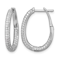 Sterling Silver Rhodium-plated CZ in Out Hinged Post Hoop Earrings view 1