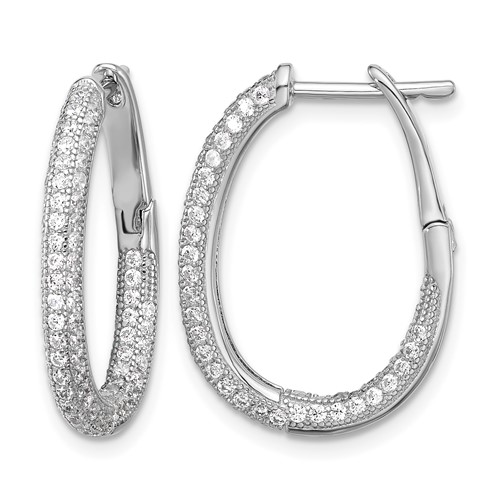 Sterling Silver Rhodium-plated CZ in Out Hinged Post Hoop Earrings