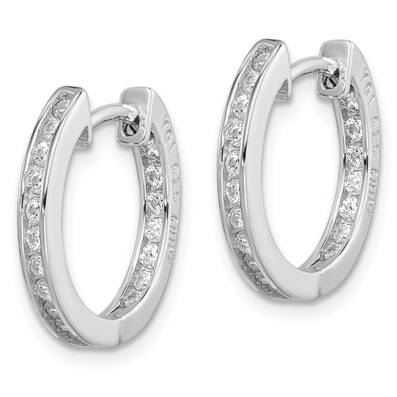 Sterling Silver Rhodium-plated In/Out Pavé Hinged Hoop Earrings