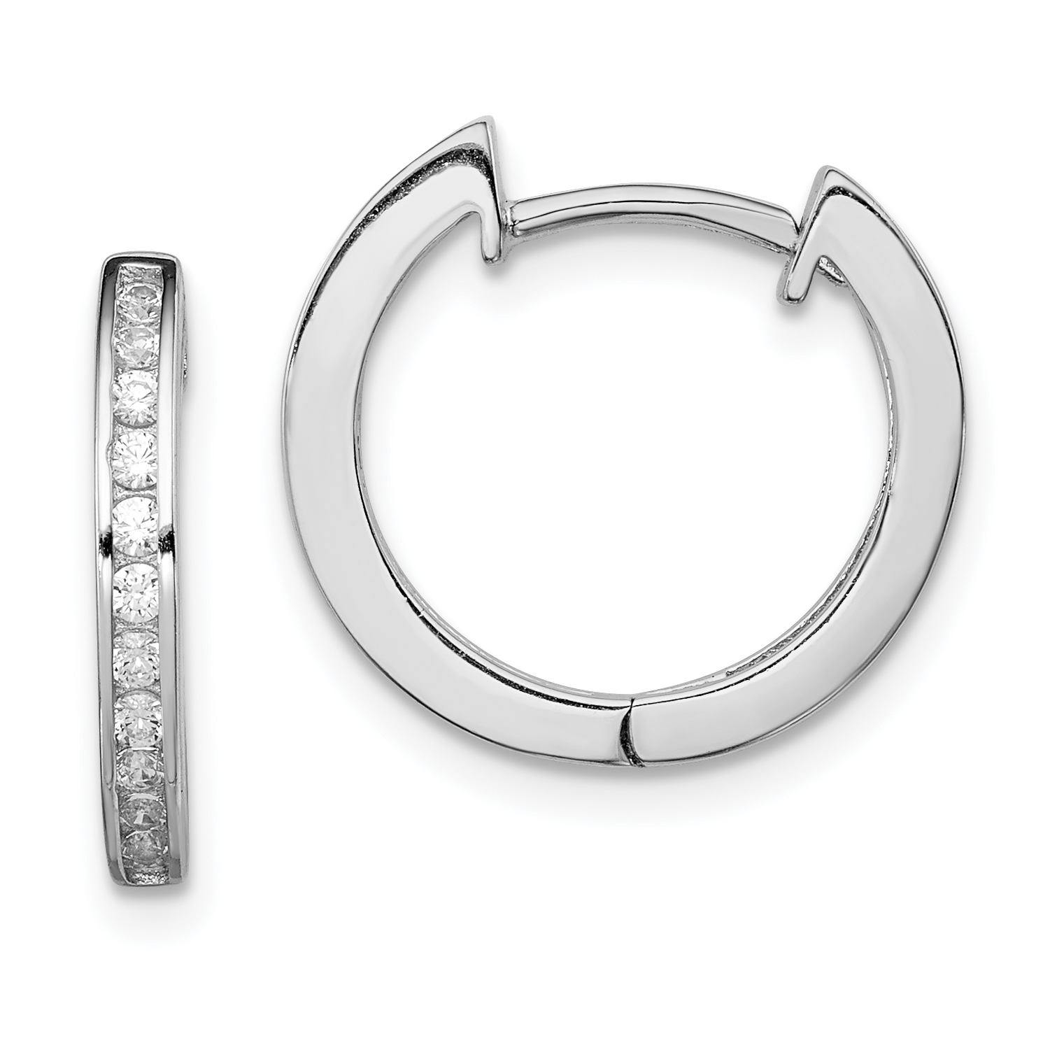 Sterling Silver Rhodium-plated In/Out PavÃ© Hinged Hoop Earrings (QE12278)