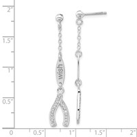 Sterling Silver Polished CZ Wishbone Dangle Post Earrings view 3