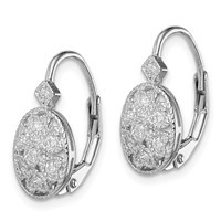 Sterling Silver Rhodium-plated Polished CZ Leverback Earrings view 2