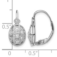 Sterling Silver Rhodium-plated Polished CZ Leverback Earrings view 4