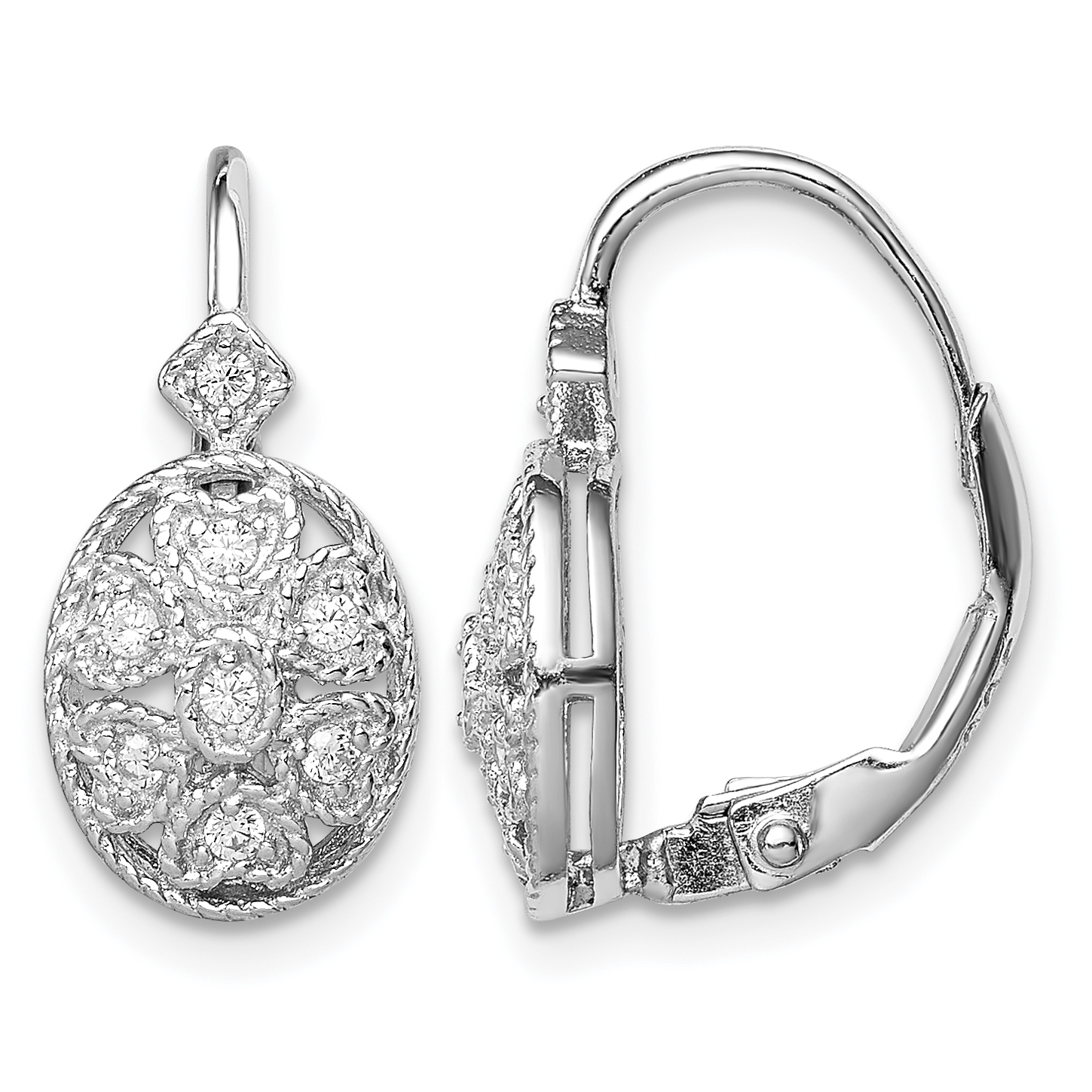 Sterling Silver Rhodium-plated Polished CZ Leverback Earrings (QE12288)